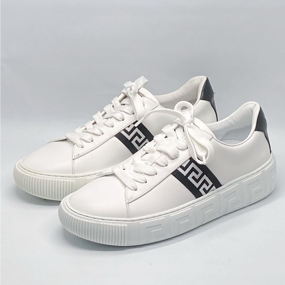 Versace La Greca Ribbon-Trim Leather Sneakers size 40 - Picture 4 of 13